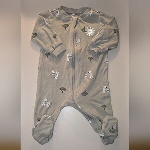 Pekkle Zebra - 3 M - 100% Cotton/ Baby Footie Dusty Green Onsie Sleeper Pyjama